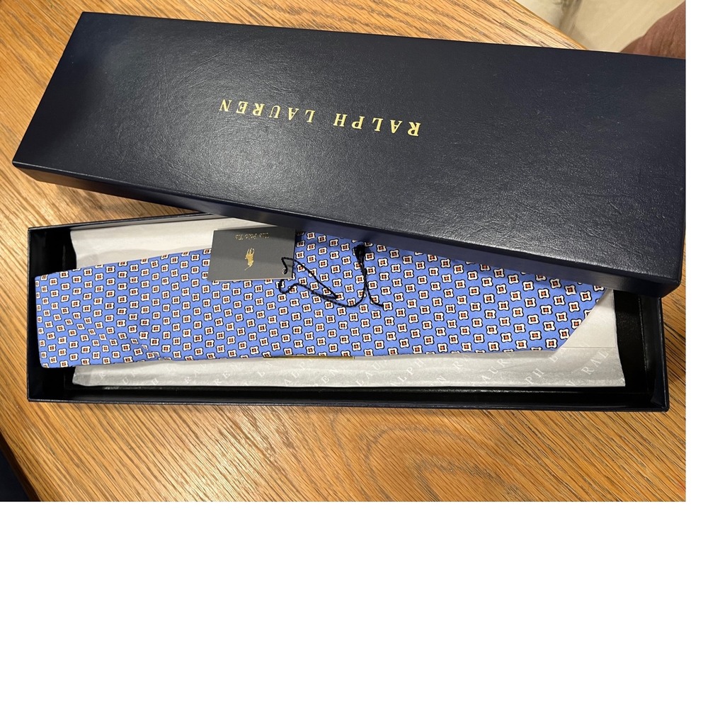 Polo Ralph Lauren Silk Tie Blue Geometric Medallion Hand Made in Italy NIB